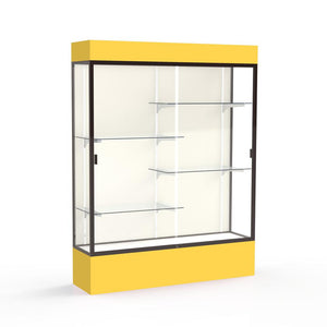 Spirit  60''W x 80''H x 16''D  Lighted Floor Case, Plaque Back, Dk. Bronze Finish, Goldenrod Base and Top - Waddell