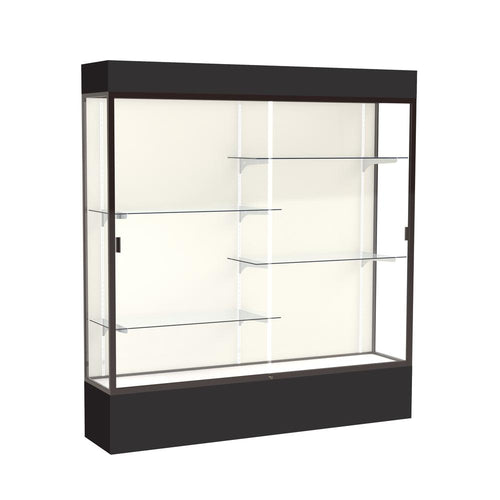 Spirit  72''W x 80''H x 16''D  Lighted Floor Case, Plaque Back, Dk. Bronze Finish, Black Base and Top - Waddell