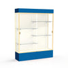 Spirit  60''W x 80''H x 16''D  Lighted Floor Case, Plaque Back, Champagne Finish, Royal Blue Base and Top - Waddell