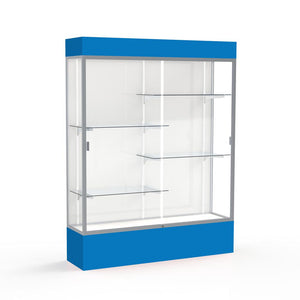 Spirit  60''W x 80''H x 16''D  Lighted Floor Case, White Back, Satin Finish, Royal Blue Base and Top - Waddell