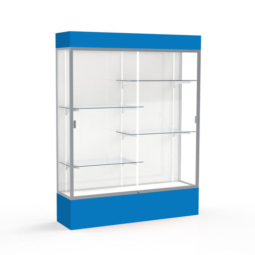 Spirit  60''W x 80''H x 16''D  Lighted Floor Case, White Back, Satin Finish, Royal Blue Base and Top - Waddell