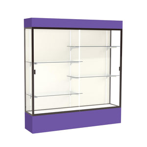 Spirit  72''W x 80''H x 16''D  Lighted Floor Case, Plaque Back, Dk. Bronze Finish, Purple Base and Top - Waddell
