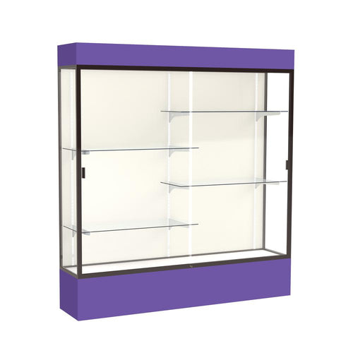 Spirit  72''W x 80''H x 16''D  Lighted Floor Case, Plaque Back, Dk. Bronze Finish, Purple Base and Top - Waddell