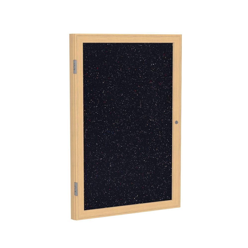 36''x36'' 1-Dr Wood Fr Oak Finish Encl Recycled Rubber Bulletin Board - Confetti - Ghent