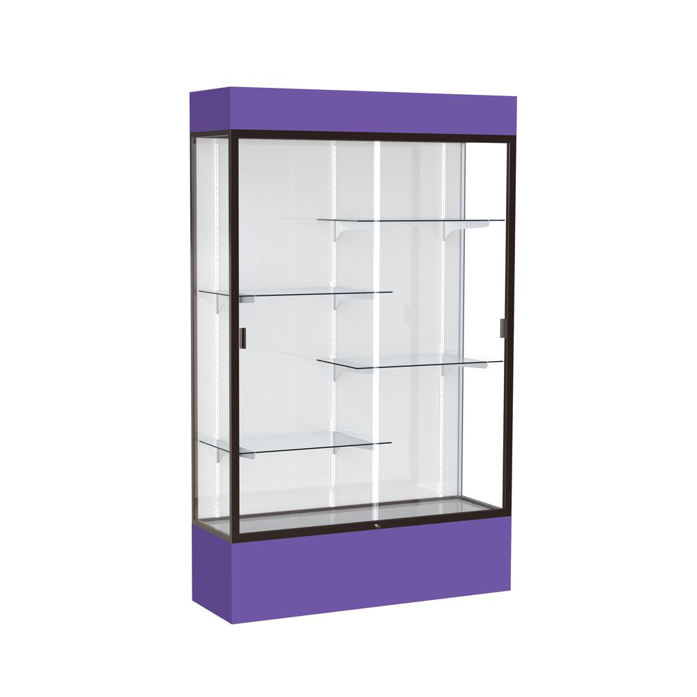 Spirit  48''W x 80''H x 16''D  Lighted Floor Case, White Back, Dk. Bronze Finish, Purple Base and Top - Waddell