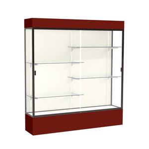 Spirit  72''W x 80''H x 16''D  Lighted Floor Case, Plaque Back, Dk. Bronze Finish, Maroon Base and Top - Waddell