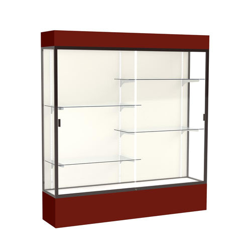 Spirit  72''W x 80''H x 16''D  Lighted Floor Case, Plaque Back, Dk. Bronze Finish, Maroon Base and Top - Waddell