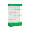 Spirit  48''W x 80''H x 16''D  Lighted Floor Case, White Back, Champagne Finish, Kelly Green Base and Top - Waddell