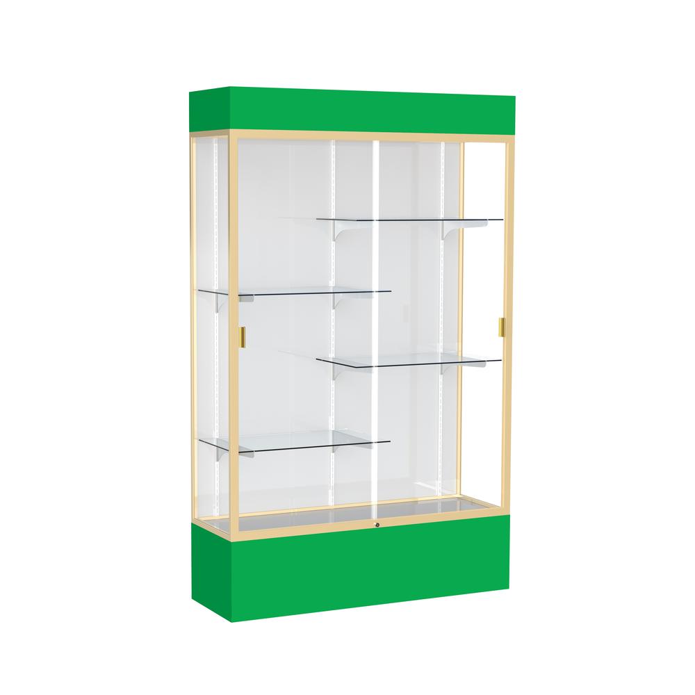Spirit  48''W x 80''H x 16''D  Lighted Floor Case, White Back, Champagne Finish, Kelly Green Base and Top - Waddell