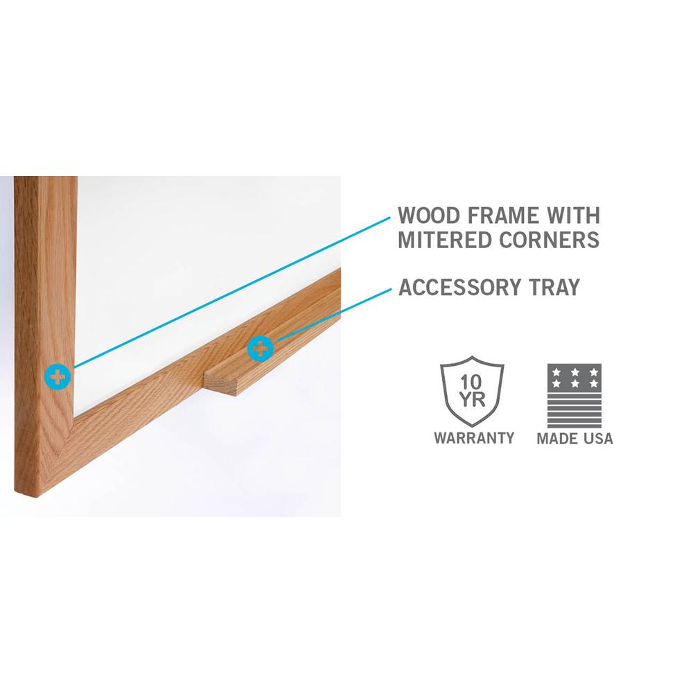 Ghent Non-Magnetic Whiteboard with Wood Frame, 3'H x 5'W