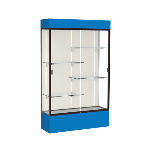 Spirit  48''W x 80''H x 16''D  Lighted Floor Case, Plaque Back, Dk. Bronze Finish, Royal Blue Base and Top - Waddell