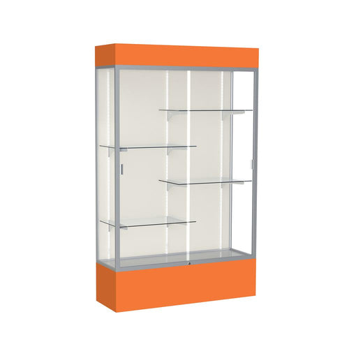 Spirit  48''W x 80''H x 16''D  Lighted Floor Case, Plaque Back, Satin Finish, Orange Base and Top - Waddell