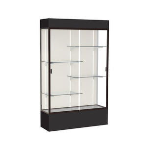 Spirit  48''W x 80''H x 16''D  Lighted Floor Case, Plaque Back, Dk. Bronze Finish, Black Base and Top - Waddell