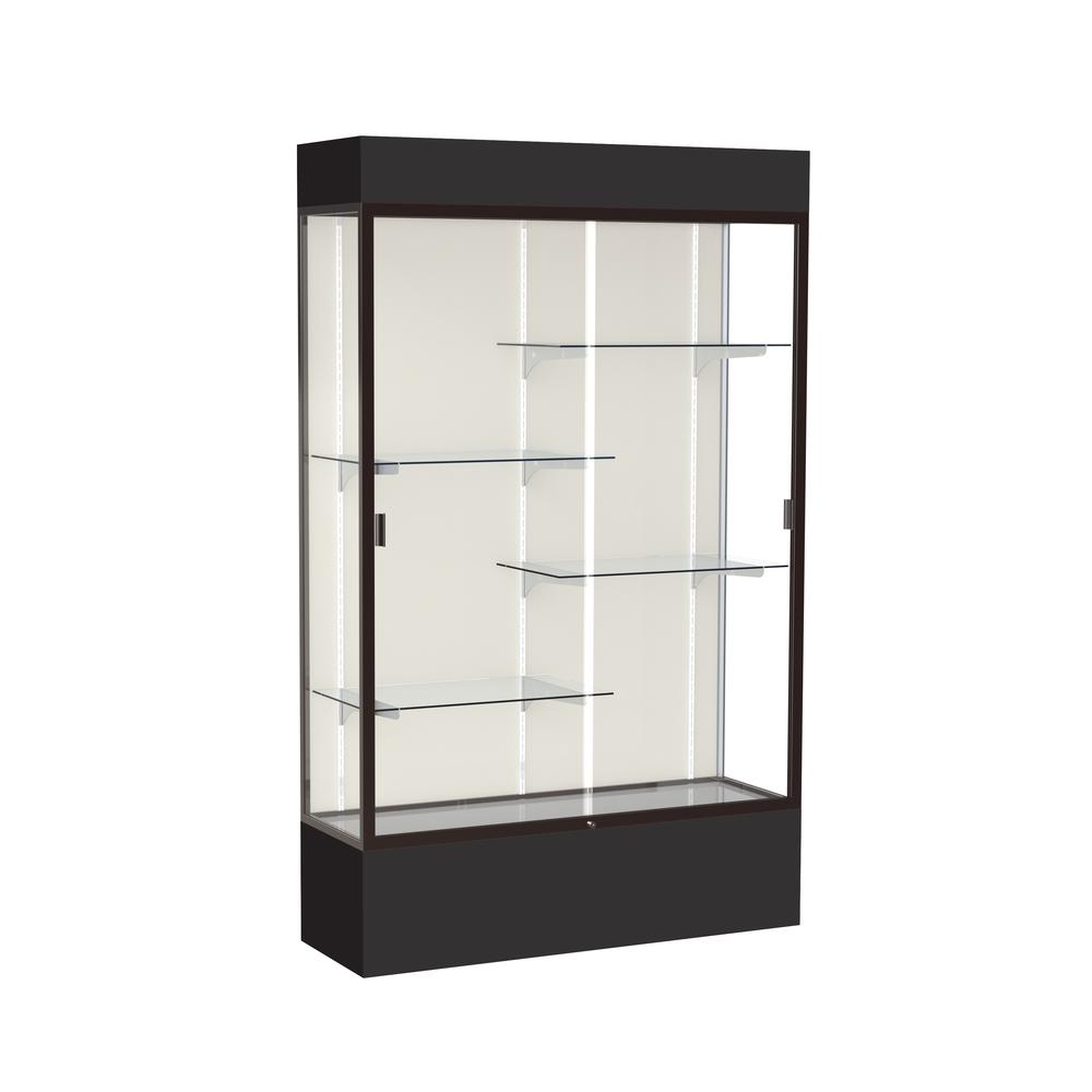 Spirit  48''W x 80''H x 16''D  Lighted Floor Case, Plaque Back, Dk. Bronze Finish, Black Base and Top - Waddell
