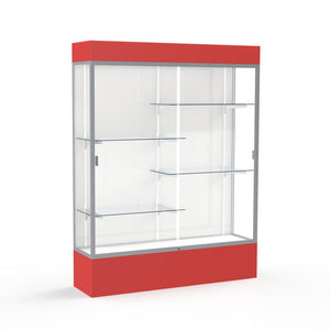 Spirit  60''W x 80''H x 16''D  Lighted Floor Case, White Back, Satin Finish, Red Base and Top - Waddell