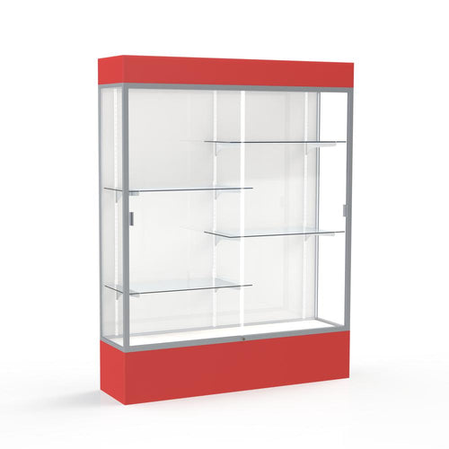 Spirit  60''W x 80''H x 16''D  Lighted Floor Case, White Back, Satin Finish, Red Base and Top - Waddell