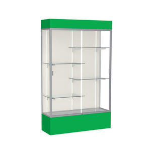 Spirit  48''W x 80''H x 16''D  Lighted Floor Case, Plaque Back, Satin Finish, Kelly Green Base and Top - Waddell