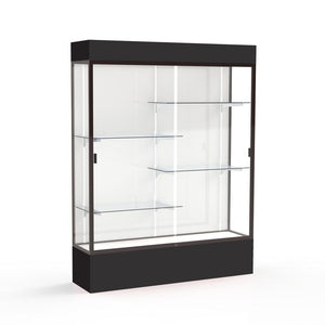 Spirit  60''W x 80''H x 16''D  Lighted Floor Case, White Back, Dk. Bronze Finish, Black Base and Top - Waddell