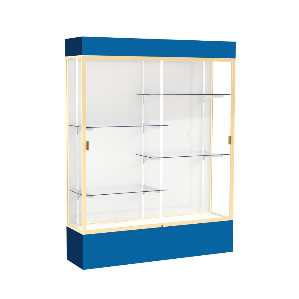 Spirit  60''W x 80''H x 16''D  Lighted Floor Case, White Back, Champagne Finish, Royal Blue Base and Top - Waddell