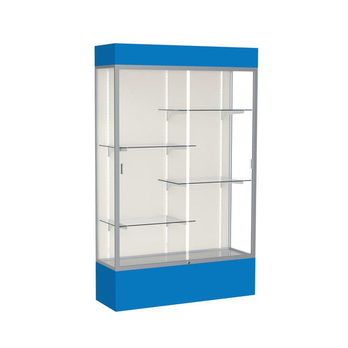 Spirit  48''W x 80''H x 16''D  Lighted Floor Case, Plaque Back, Satin Finish, Royal Blue Base and Top - Waddell
