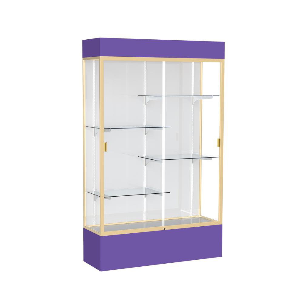 Spirit  48''W x 80''H x 16''D  Lighted Floor Case, White Back, Champagne Finish, Purple Base and Top - Waddell