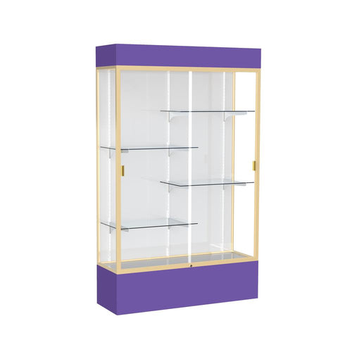 Spirit  48''W x 80''H x 16''D  Lighted Floor Case, White Back, Champagne Finish, Purple Base and Top - Waddell