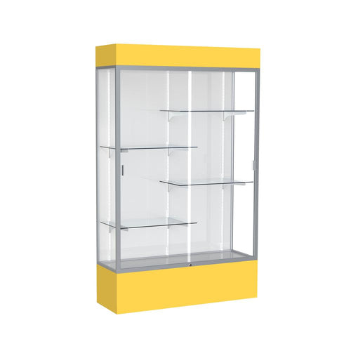 Spirit  48''W x 80''H x 16''D  Lighted Floor Case, White Back, Satin Finish, Goldenrod Base and Top - Waddell