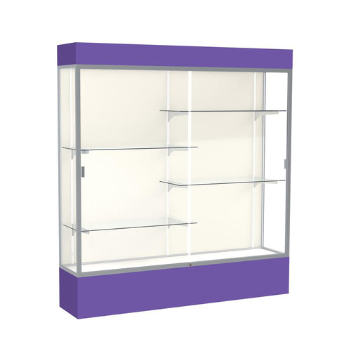 Spirit  72''W x 80''H x 16''D  Lighted Floor Case, Plaque Back, Satin Finish, Purple Base and Top - Waddell