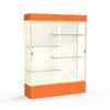 Spirit  60''W x 80''H x 16''D  Lighted Floor Case, Plaque Back, Champagne Finish, Orange Base and Top - Waddell