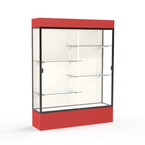 Spirit  60''W x 80''H x 16''D  Lighted Floor Case, Plaque Back, Dk. Bronze Finish, Red Base and Top - Waddell