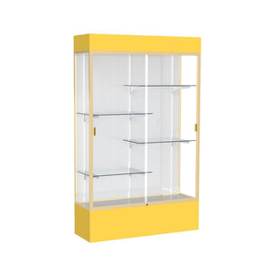 Spirit  48''W x 80''H x 16''D  Lighted Floor Case, White Back, Champagne Finish, Goldenrod Base and Top - Waddell