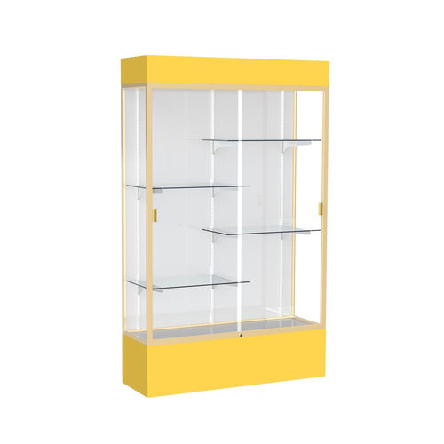Spirit  48''W x 80''H x 16''D  Lighted Floor Case, White Back, Champagne Finish, Goldenrod Base and Top - Waddell