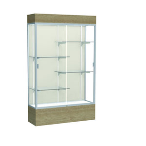 Reliant   48''W x 80''H x 16''D  Lighted Floor Case, Plaque Back, Satin Finish,  Driftwood Base - Waddell