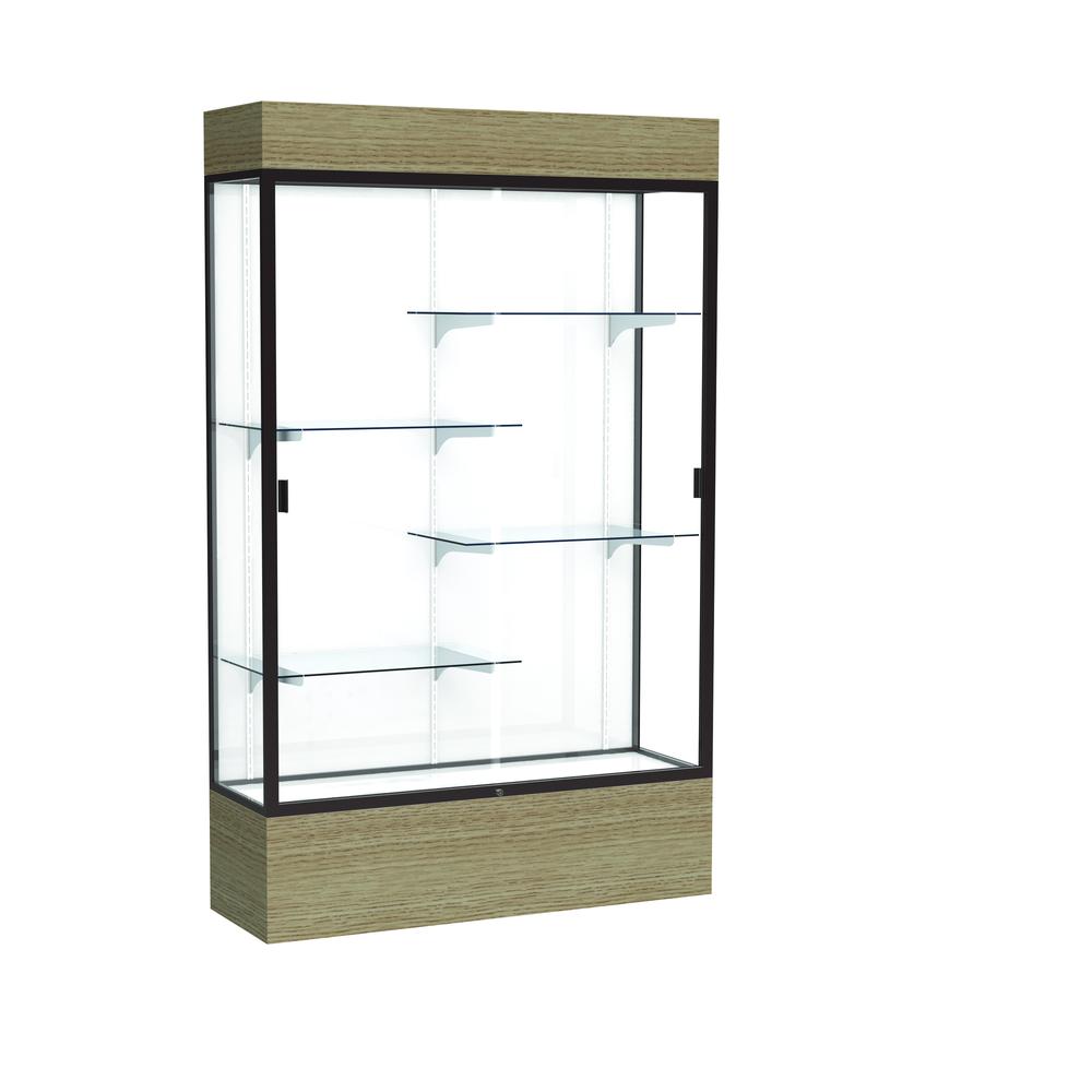 Reliant   48''W x 80''H x 16''D  Lighted Floor Case, White Back, Dk. Bronze Finish,  Driftwood Base - Waddell