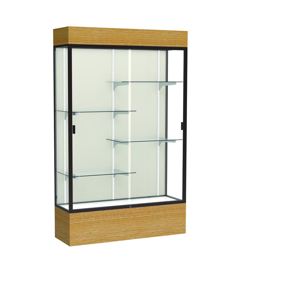 Reliant   48''W x 80''H x 16''D  Lighted Floor Case, Plaque Back, Dk. Bronze Finish,  Natural Oak Base - Waddell