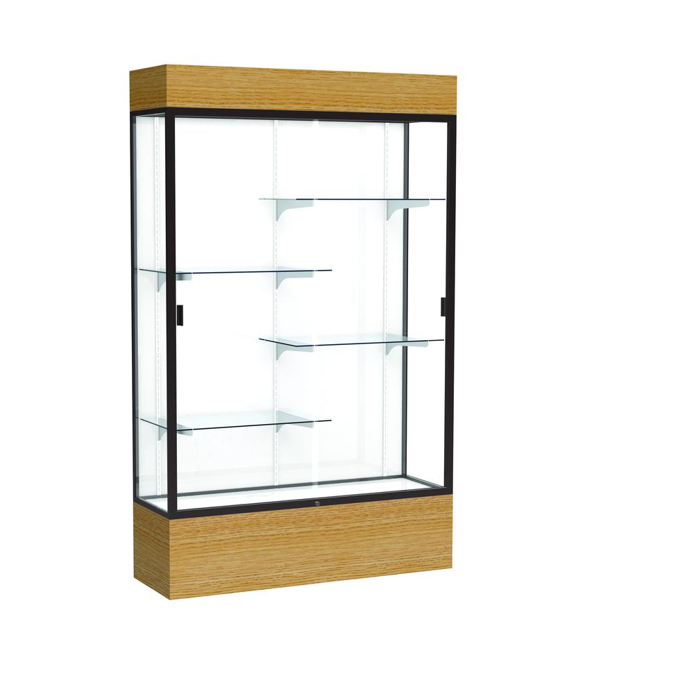 Reliant   48''W x 80''H x 16''D  Lighted Floor Case, White Back, Dk. Bronze Finish,  Natural Oak Base - Waddell