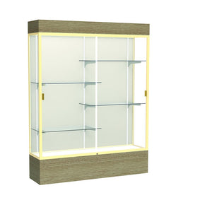 Reliant   60''W x 80''H x 16''D  Lighted Floor Case, Plaque Back, Champagne Finish,  Driftwood Base - Waddell