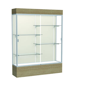 Reliant   60''W x 80''H x 16''D  Lighted Floor Case, Plaque Back, Satin Finish,  Driftwood Base - Waddell