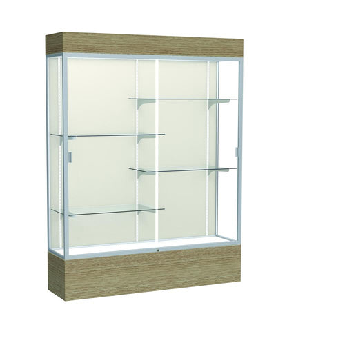 Reliant   60''W x 80''H x 16''D  Lighted Floor Case, Plaque Back, Satin Finish,  Driftwood Base - Waddell