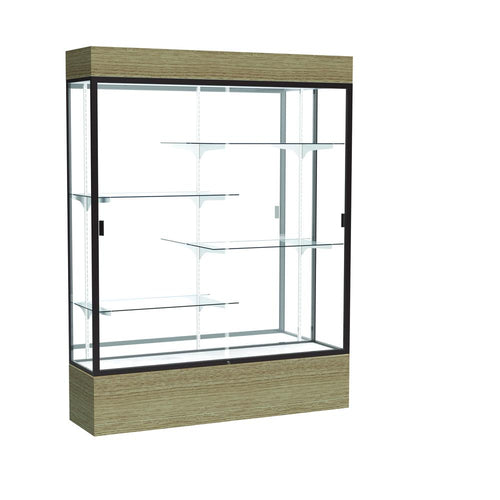 Reliant   60''W x 80''H x 16''D  Lighted Floor Case, White Back, Dk. Bronze Finish,  Driftwood Base - Waddell