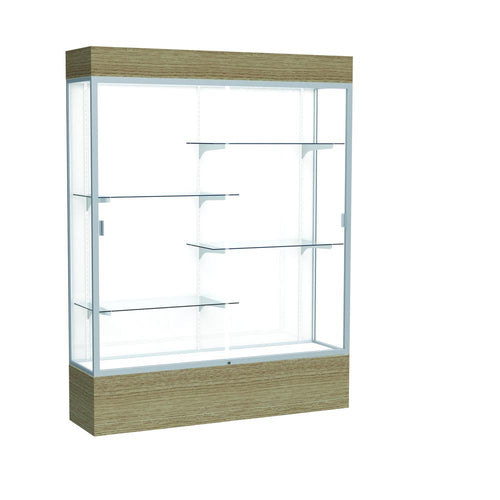Reliant   60''W x 80''H x 16''D  Lighted Floor Case, White Back, Satin Finish,  Driftwood Base - Waddell