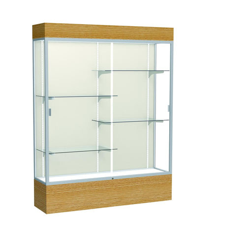 Reliant   60''W x 80''H x 16''D  Lighted Floor Case, Plaque Back, Satin Finish,  Natural Oak Base - Waddell