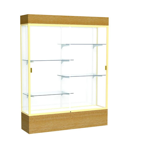 Reliant   60''W x 80''H x 16''D  Lighted Floor Case, White Back, Champagne Finish,  Natural Oak Base - Waddell