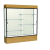 Reliant   72''W x 80''H x 16''D  Lighted Floor Case, Plaque Back, Dk. Bronze Finish,  Natural Oak Base - Waddell