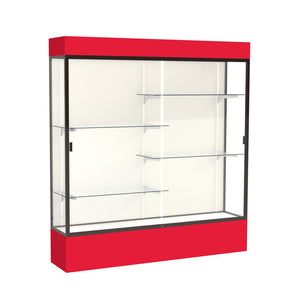 Spirit  72''W x 80''H x 16''D  Lighted Floor Case, Plaque Back, Dk. Bronze Finish, Red Base and Top - Waddell