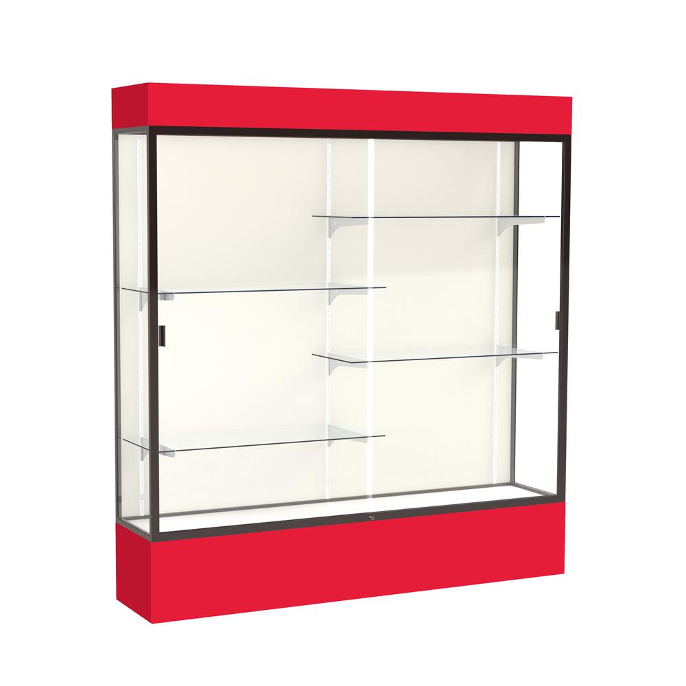 Spirit  72''W x 80''H x 16''D  Lighted Floor Case, Plaque Back, Dk. Bronze Finish, Red Base and Top - Waddell