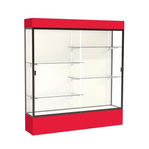 Spirit  72''W x 80''H x 16''D  Lighted Floor Case, Plaque Back, Dk. Bronze Finish, Red Base and Top - Waddell