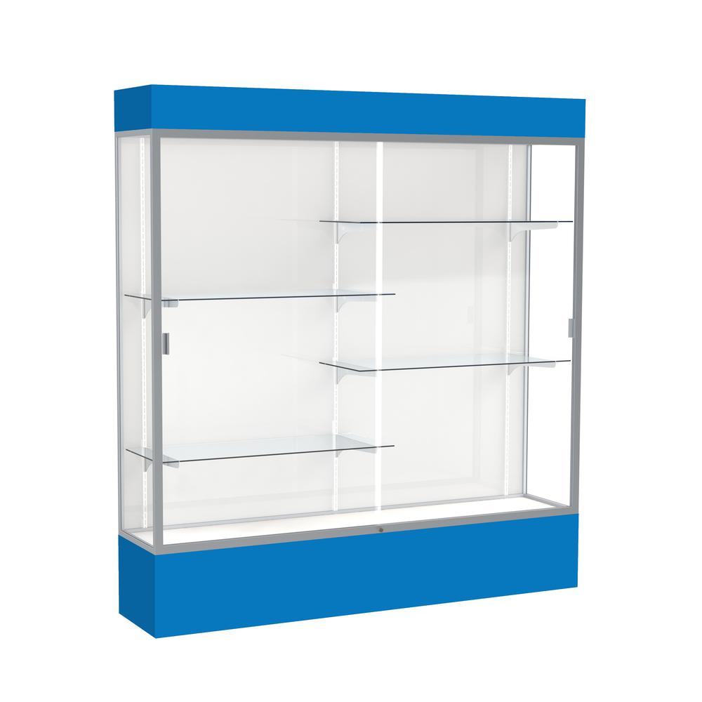 Spirit  72''W x 80''H x 16''D  Lighted Floor Case, White Back, Satin Finish, Royal Blue Base and Top - Waddell