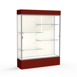 Spirit  60''W x 80''H x 16''D  Lighted Floor Case, Plaque Back, Satin Finish, Maroon Base and Top - Waddell