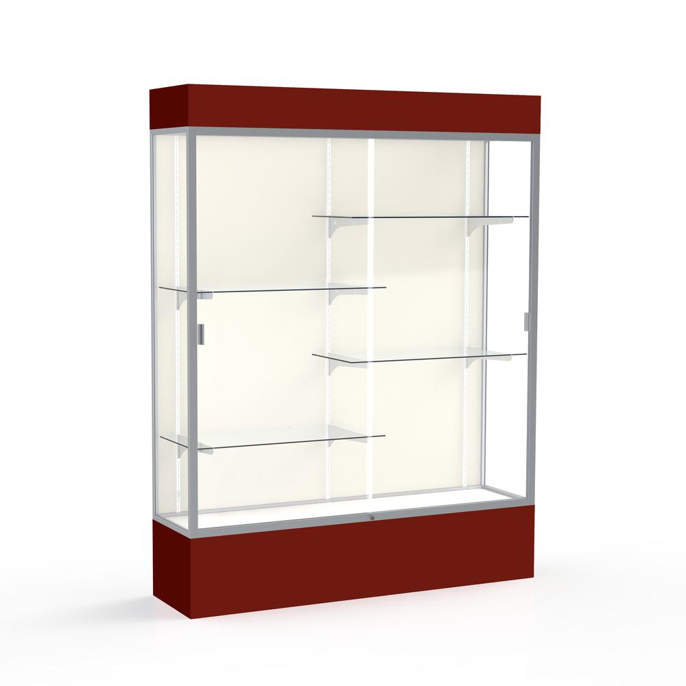 Spirit  60''W x 80''H x 16''D  Lighted Floor Case, Plaque Back, Satin Finish, Maroon Base and Top - Waddell